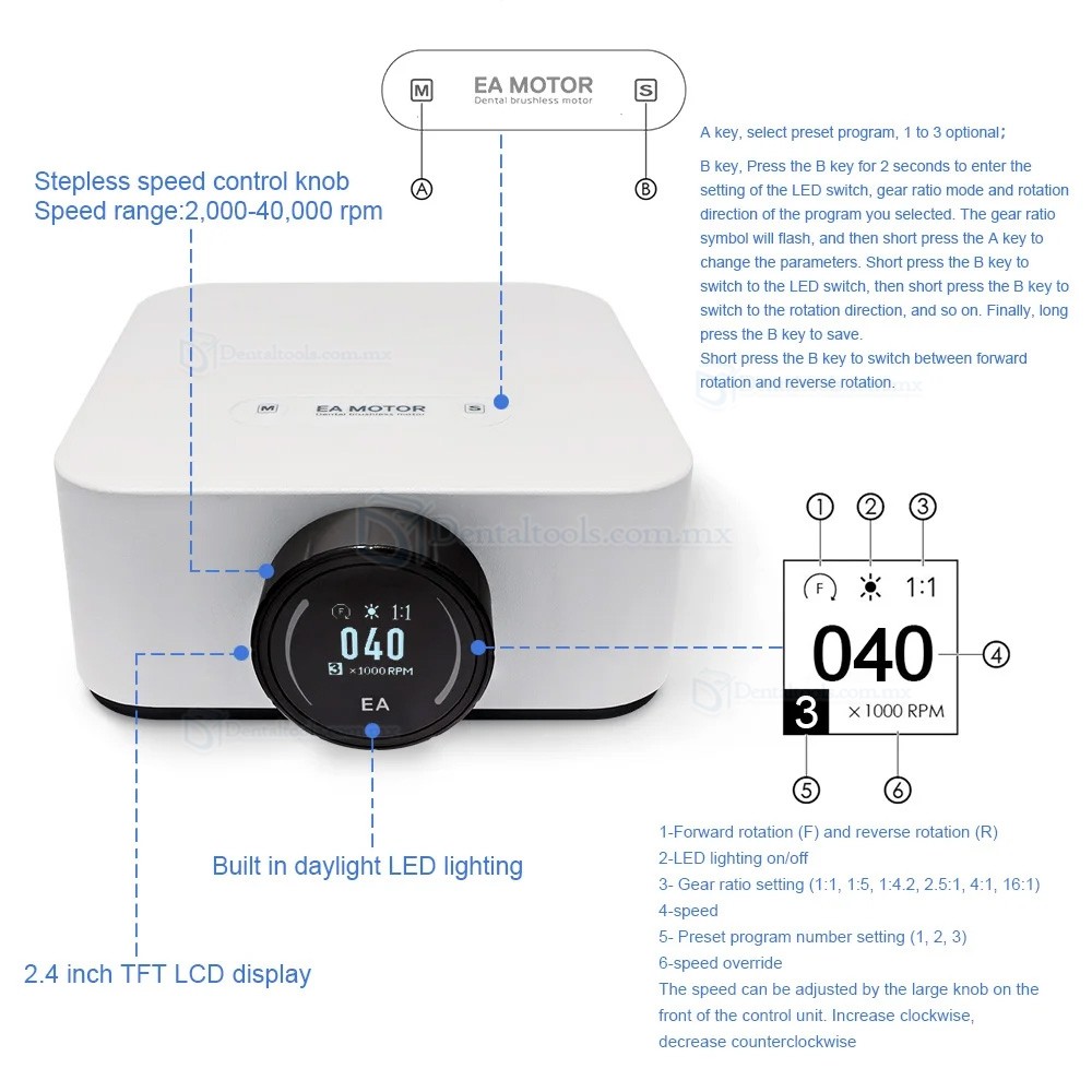 THREEH EA-MOTOR Micromotor dental port&aacute;til sin escobillas de 90W con LED